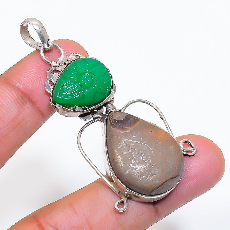 Natural Septerian Stone, Onyx 925 Sterling Silver Jewelry Pendant 2.29" ZS-269
