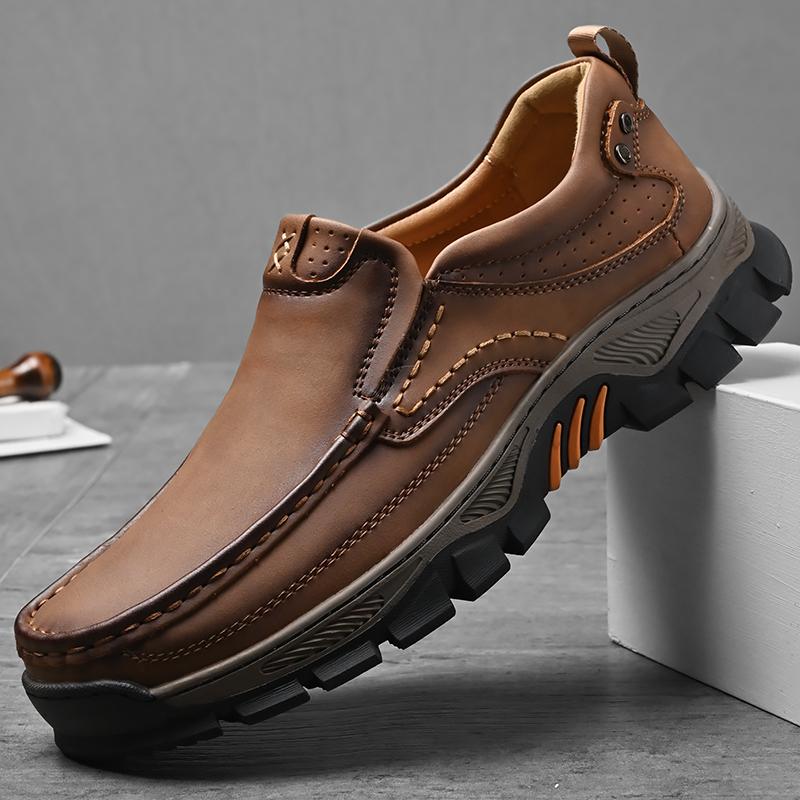 Moccasin Travel Climbing Camping Footwear Retro Style Leather Loafers Mens Comfort Casual Shoes Breathable Men Business Footwear