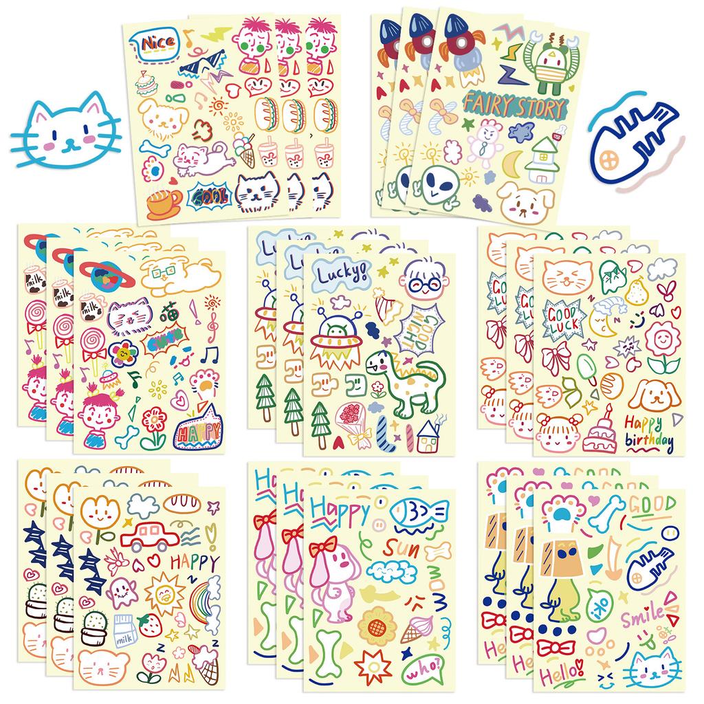 8 Styles of Line Animal Gum Stickers DIY Hand Account Small Card Mobile Phone Case Decoration Korean Ins Waterproof