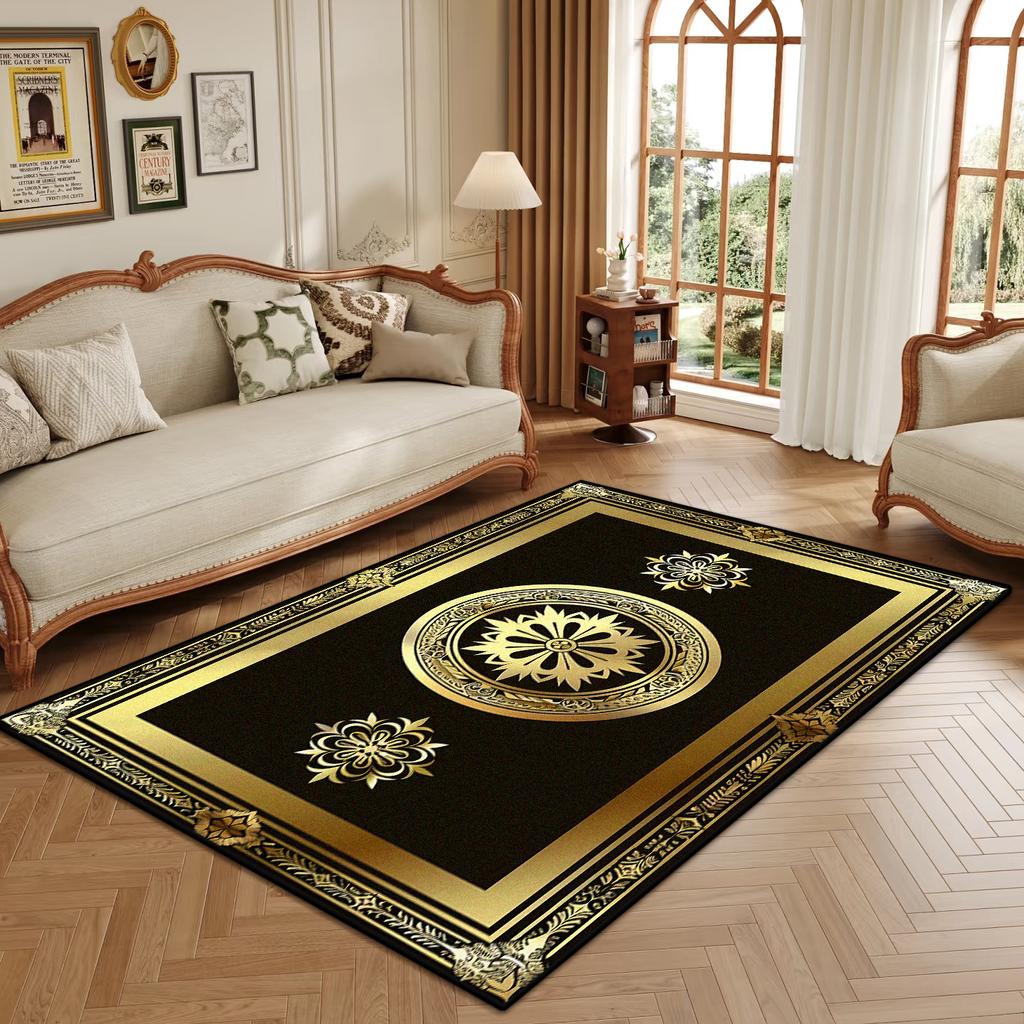 Retro Luxury Golden Border Carpet Living Room Black Non-slip Big Size Decoration Bedroom Rug Soft Easy Clean Entrance Door Mat