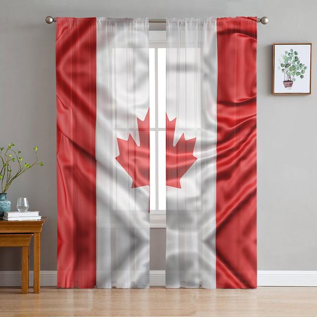 Happy Canada Day Streifen-Ahornblatt-Tüll-Voile-Vorhänge für Schlafzimmer, Fenstervorhang für Wohnzimmer, transparente Vorhänge, Organza-Vorhänge