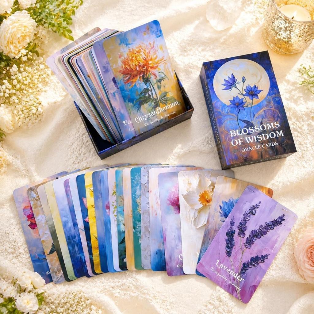 12*7cm Flower Wisdom Oracle Deck, Plant Spirit Oracle Cards for Beginners, Psychological Insight, Nature Oracle 56 Pcs Cards