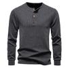 Camisa Henley Rayada para Hombre Manga Larga Top Casual para Hombre Otoño Invierno Cálido Moda Botones Texturizada Blusa Masculina