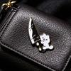 Denim Jacket Pin Novelty White Cat Holding Knife Enamel Brooch Pin, Cute Cartoon Hat Animal Lapel for Shirt, Clothing, Backpacks, Jackets, Accessory