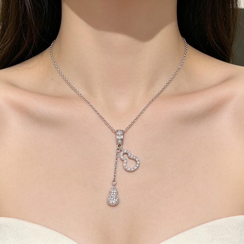 Korean Style Tassel Double Gourd Clavicle Chain Necklace For Women High Quality Jewelry
