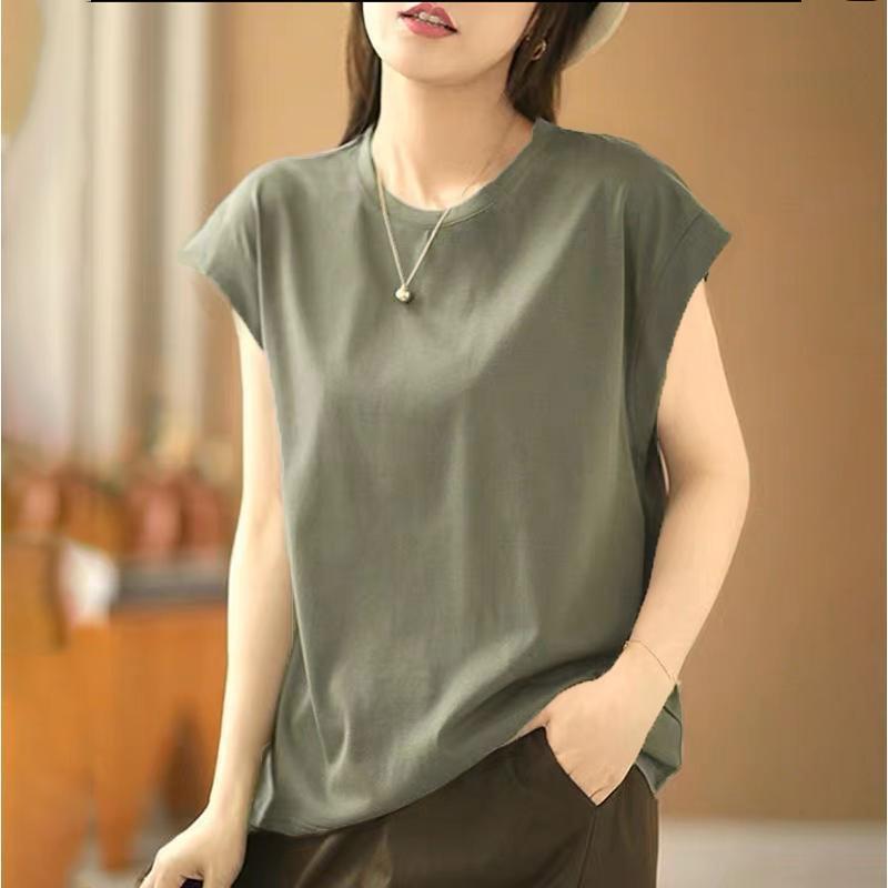 

Green fresh wind sleeveless vest top design sense side anti-light T-shirt summer new versatile women s clothing M зелений
