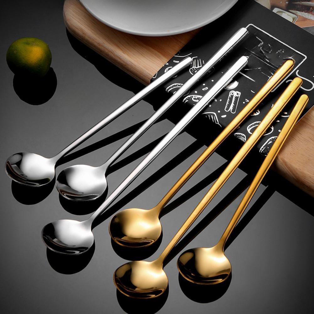 1pc 304 Stainless Steel Spoon, Household Coffee Spoon, Long Handle Stirring Spoon, Dessert Spoon, Thickened Bird's Nest Honey Spoon