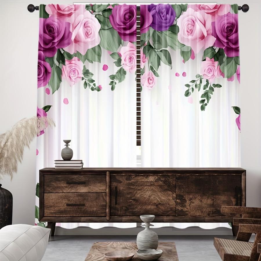 2PCS Digital Printed Curtains, Dream Fallen Rose Pattern, Artistic Pattern Window Drapes for Living Room Bedroom Decor