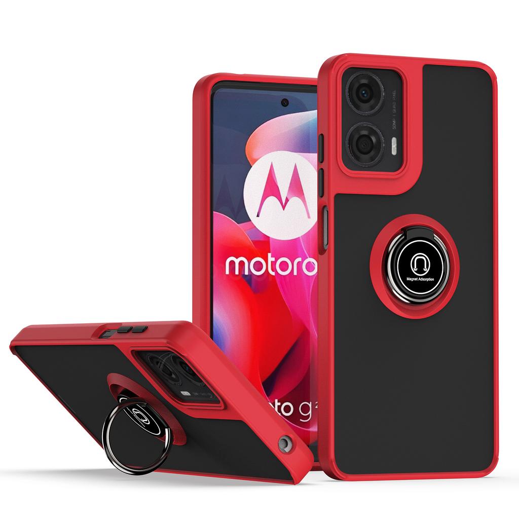 For Motorola Moto G04 G24 Cover Ring Magnetic Holder Stand Coque Funda Shockproof Matte PC Armor Phone Case
