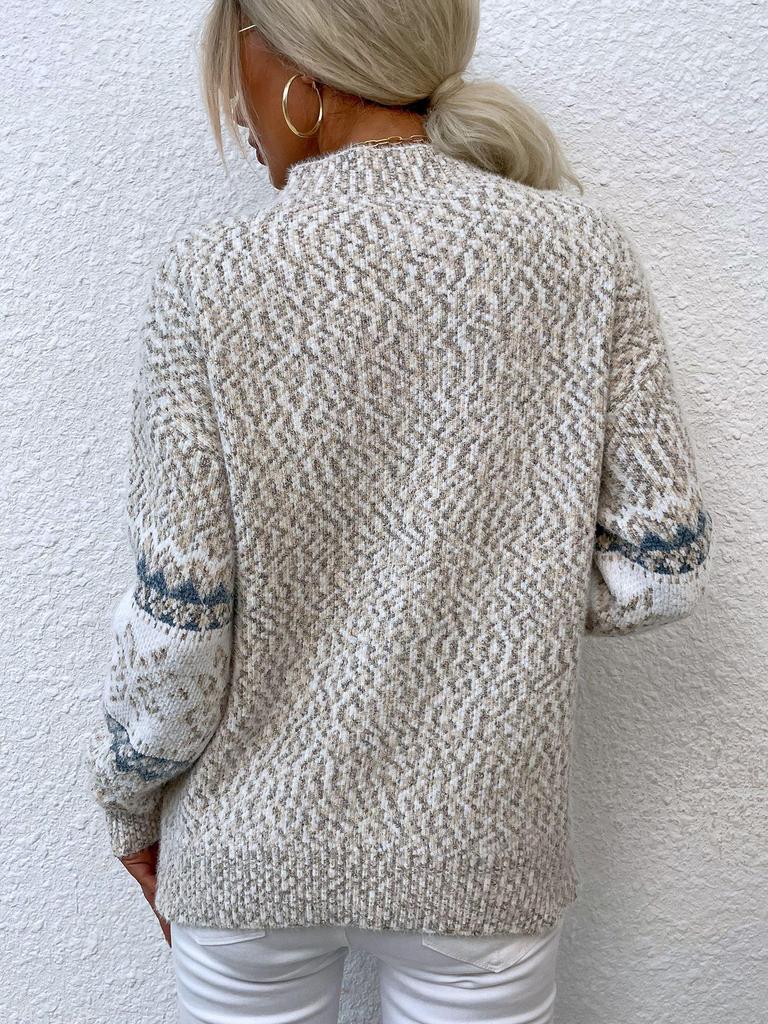 Women's Autumn/Winter Snowflake Pullover Sweater with Semi-High Neck