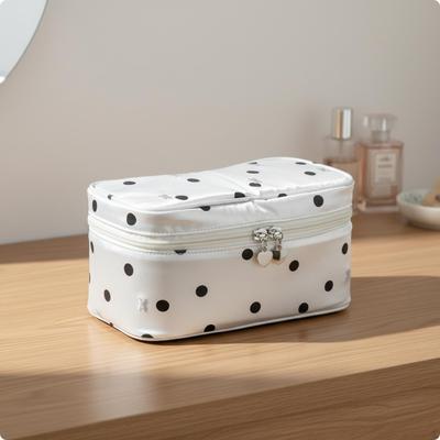 Polka Dot Cosmetic Bag with Brush Slots | Structured Box Shape, Internal Divider Sections, Makeup