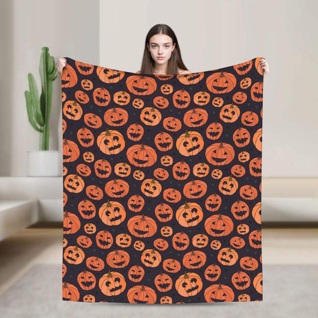 Halloween Cartoon Flannel Throw Blankets Pumpkin Witch Spider Web Blanket For Bed Travel Super Soft Plush Thin Quilt
