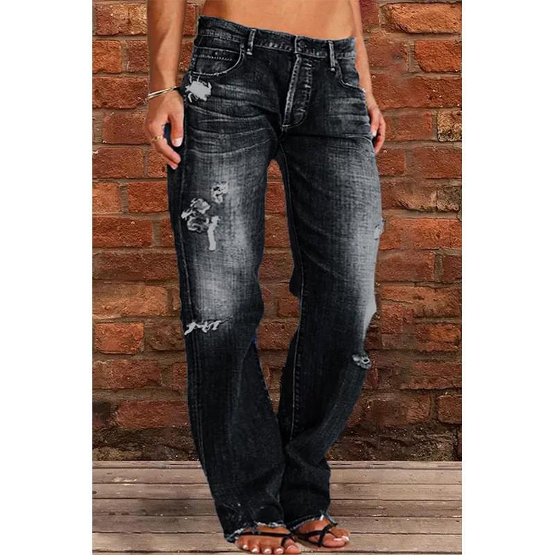 Women's Tulip High Waist Raw Edge Jeans NK205