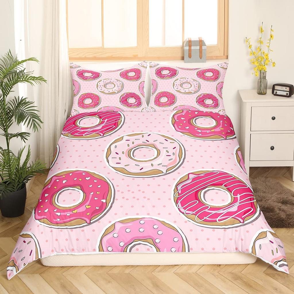 Colorful Dessert Comforter Cover Rainbow Donut Duvet Cover Girly Pastel Cake Bedding Sets Queen King Queen Size For Girls Kids