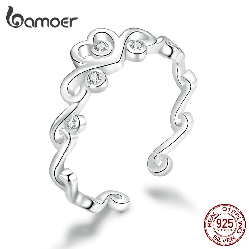 Bamoer Authentic 925 Sterling Silver Luminous Star & Spring Flower Adjustable Finger Rings Jewelry