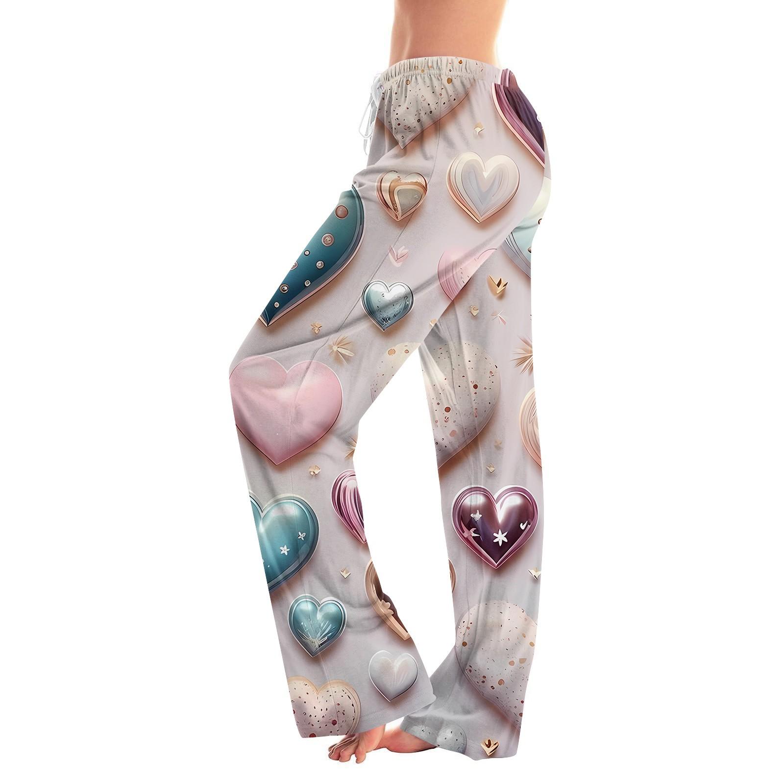 

Женские повседневные прямые брюки с принтом в виде сердца ко Дню святого Валентина M светло-розовый