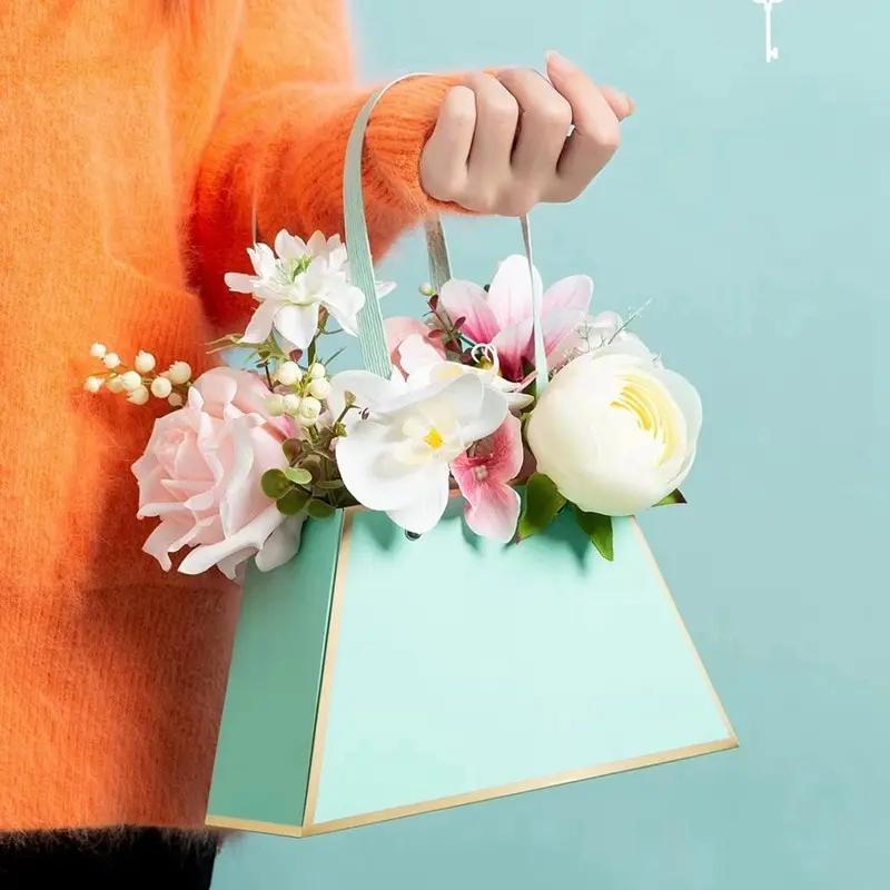 Wedding Party Valentine'S Day Rose Flower Gift Box Carry Bag Flower Box Portable Flower Bouquets Packaging Box Basket Storage