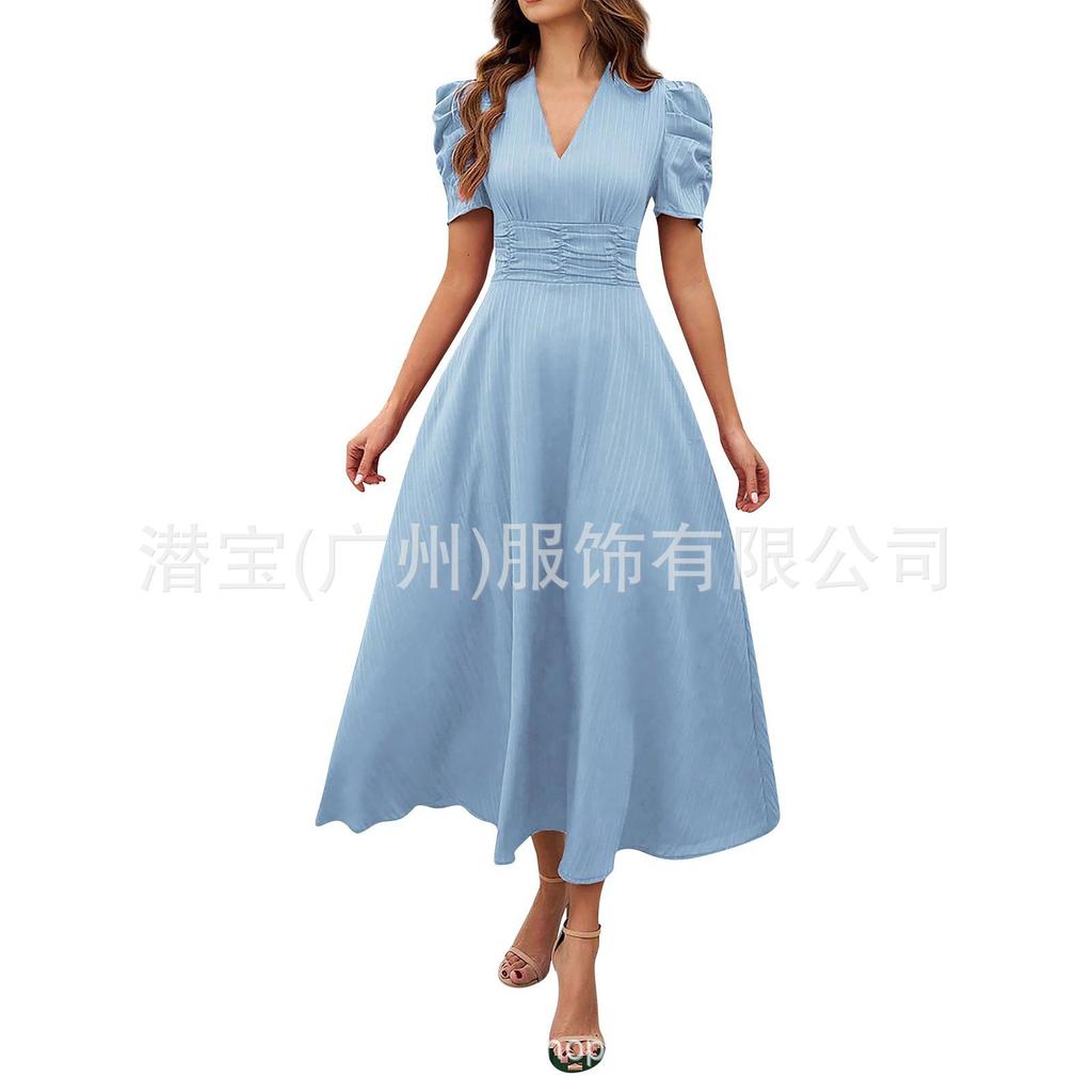 New European and American women's clothing fashion temperament high waist high waist short sleeve dress