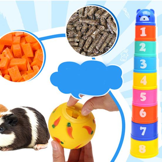 Rabbit Toy Interactive Stacking Cups Bunny Toy Small Rabbit Hiding Food Toy Hamster Foraging Ball for Small Pet