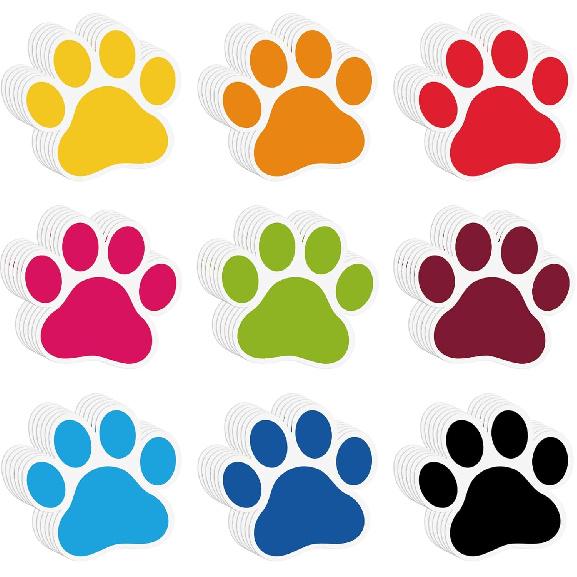 Geyee 108 Pcs Paw Prints Cutouts Paw Bulletin Board Decorations 3.5'' Mini Colorful Paper Cutouts for Educational Craft Wall Decor Party Favor