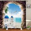 European Flowers Scenery Garden Shower Curtain, Rustic Nature Landscape Path Arch Decor Bath Curtain For Shower Stall Bathroom