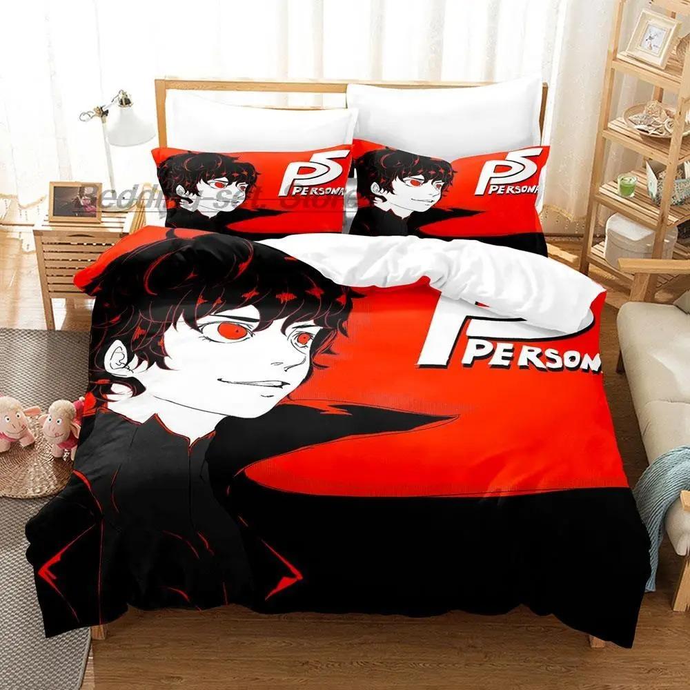 Persona 5 Bettwäscheset Einzelbett Twin Full Queen King Size Bettset Aldult Kind Schlafzimmer Bettbezugsets 3D-Druck Anime Bettlaken-Set