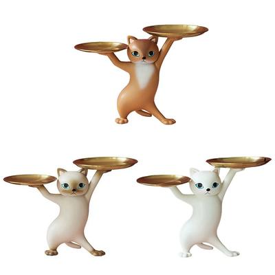 Multicolor Cat Support Tray Whimsical Design Desktop Ornament Storage Decorative Tray Resin Accessories Ket Candy Dish Office