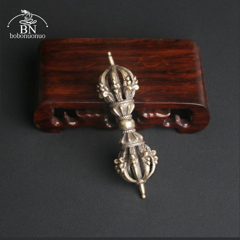 Vintage Copper Vajra Pestle Feng Shui Ornament Religious Collection Buddha Instrument Home Decorations Antique Brass Desk Decors