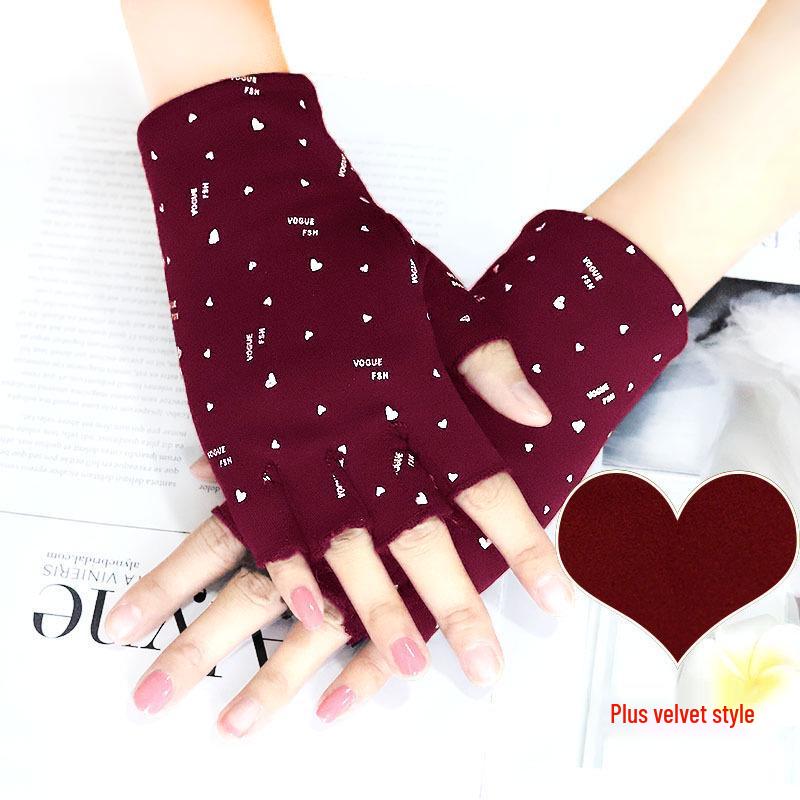 Women's Fleece Fingerless Gloves: Korean Style, Warm for Autumn & Winter, Elastic, Perfect for Driving, Cycling, and Dancing.