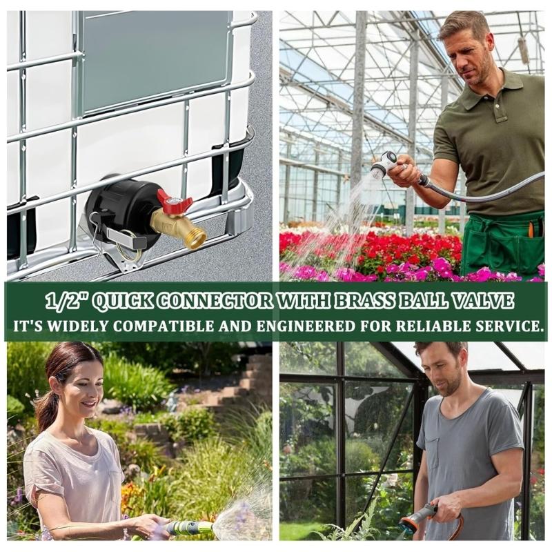 Quick Connectors Brass Hose Faucet Adapter Set For IBC Container Seamlessly Camlocks To Standard Hose Attachments