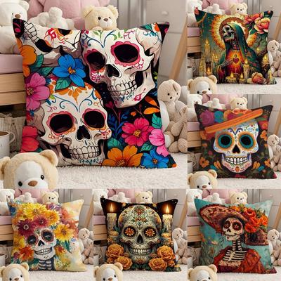 Anime Day Of The Dead Pillow Case Comfort Sofa Bed Silky Elegant Invisible Zipper Custom Decorative Cushion Cover