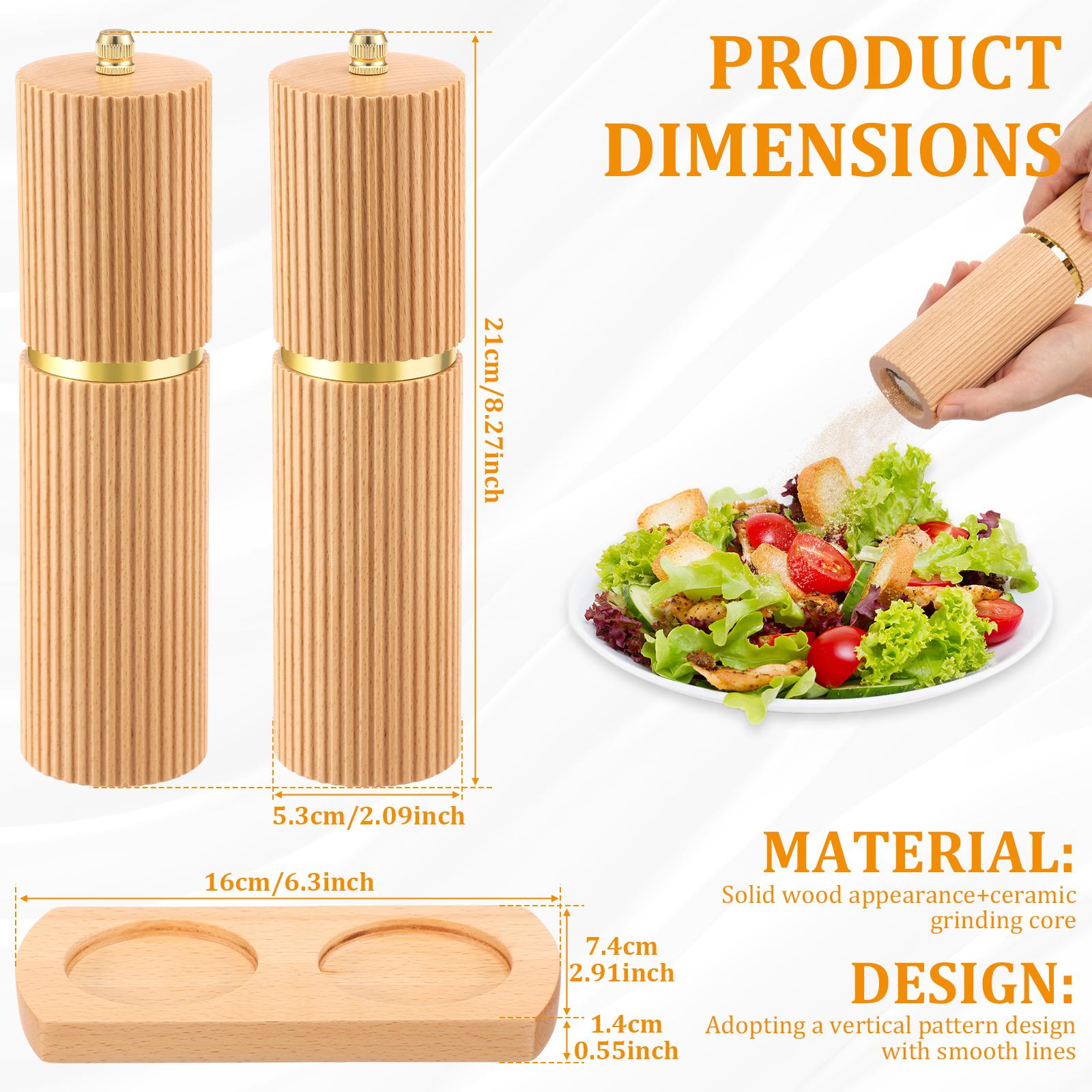 

2Pcs Wooden Salt and Pepper Grinder Set with Tray Ceramic Grinding Core Pepper Mill Manual with Adjustable Coarseness for Home