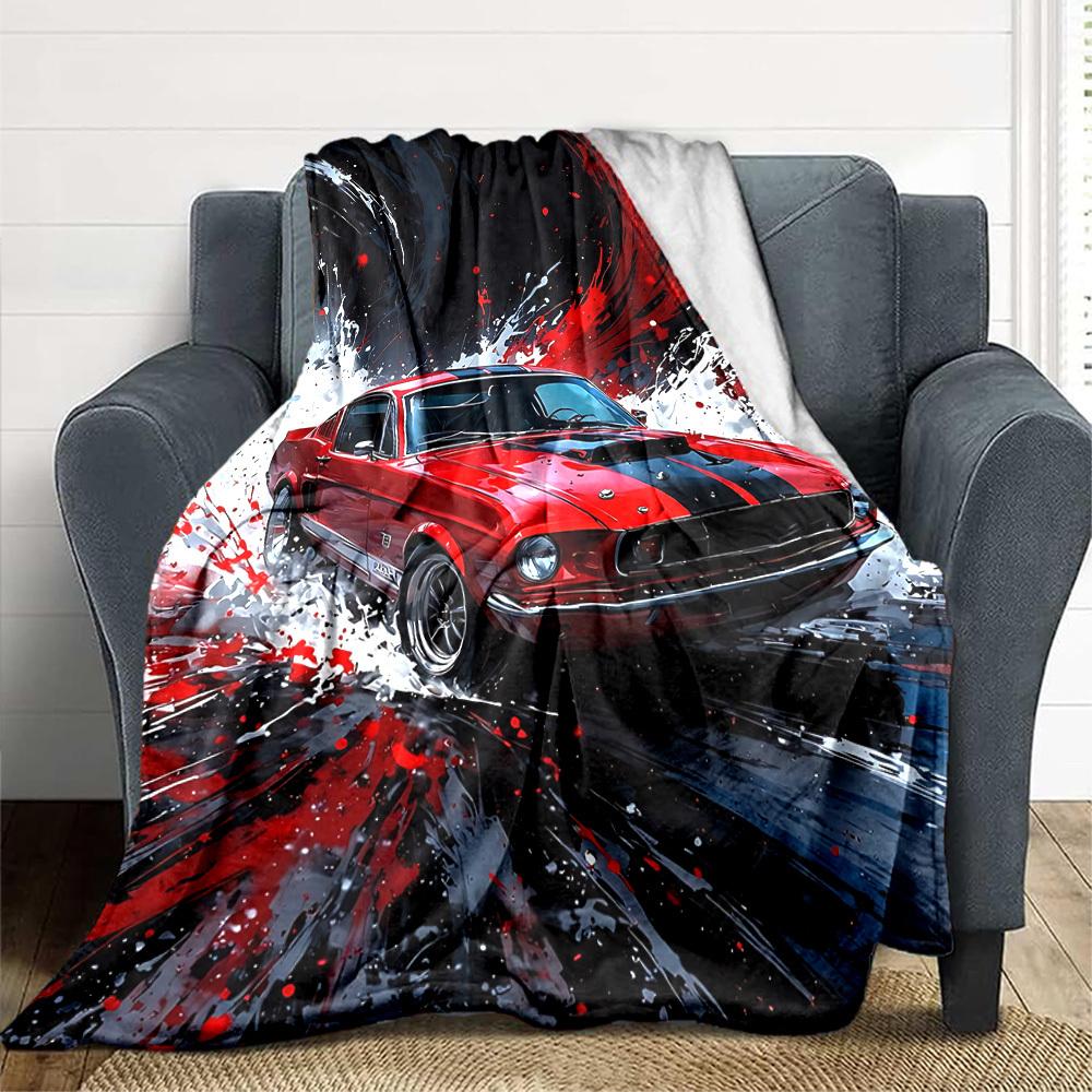 1pc Classic Muscle Car Flannel Blanket [Cozy Throw Blanket] For Sofa, Bed, Travel, Camping, Livingroom, Office, Couch, Chair, And Bed