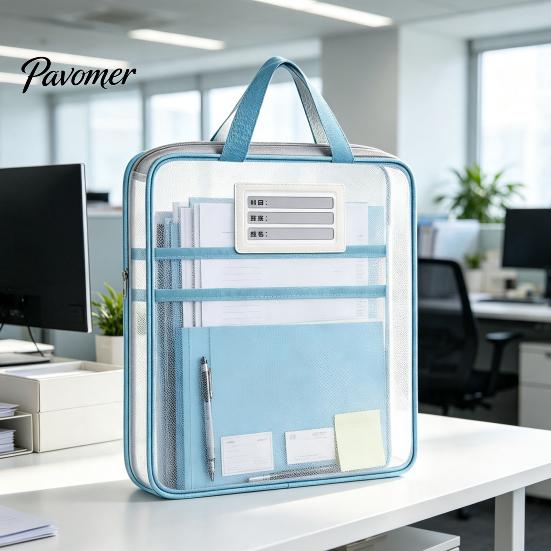 Multi-purpose Storage Kits Transparent Nylon Document Bag, Portable Lightweight Mesh File Organizer with Zipper Pouches And Strap, Large Capacity