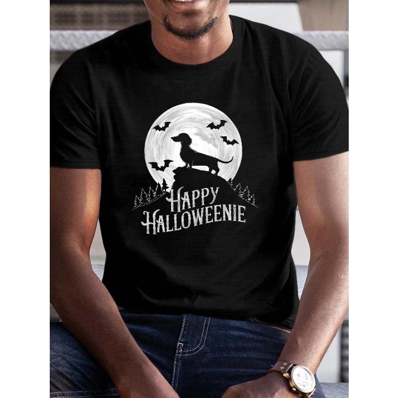 

Мужская летняя футболка большого размера с круглым вырезом и принтом таксы, повседневная вязаная футболка с коротким рукавом, топ стандартного кроя для повседневной носки S чёрный