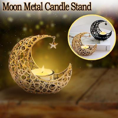 Eid Mubarak Ramadan Metal Candlestick Moon Shaped Candle Holder Home Desktop Ornament for Bedroom Showcase Living Room