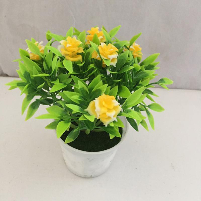 Realistic Floral Display Plastic Rose Artificial Flowers Mini Potted Plant Bonsai for Home Decoration 13cm*16cm