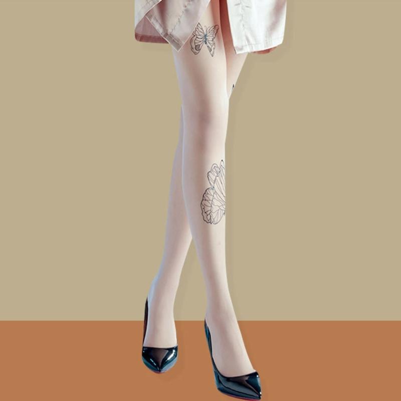 Black Socks Leggings Pantyhose Comfortable Seamless Sheer Tight Butterfly Print Hose Lace Stockings for Women Girl Teen