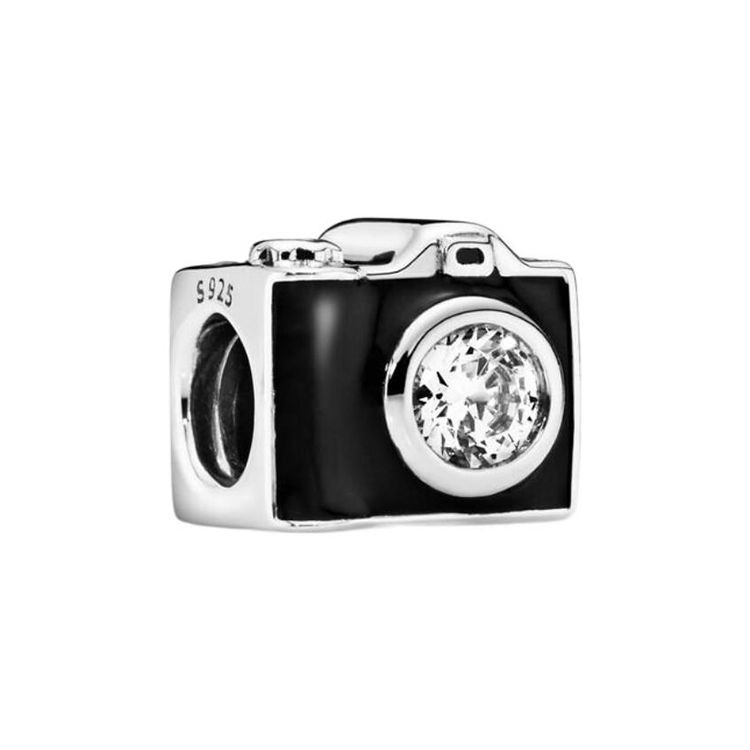 Pandora Nostalgic Camera 925 Silver Charm Men Jewelry 791709CZ Box,One Size,Black