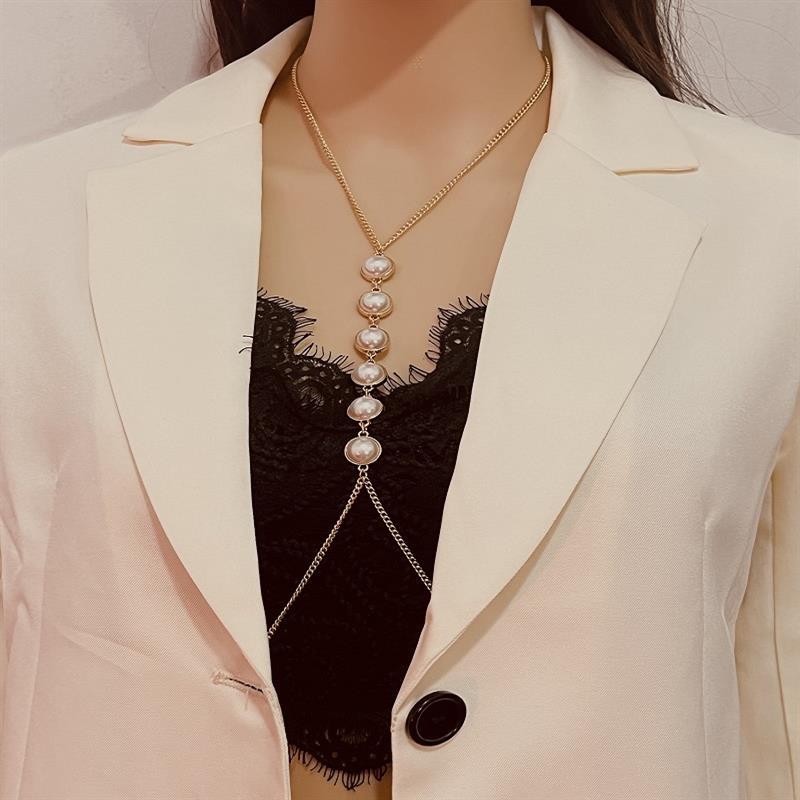 European And American Sexy Metal Imitation Pearl Chain Body Chain