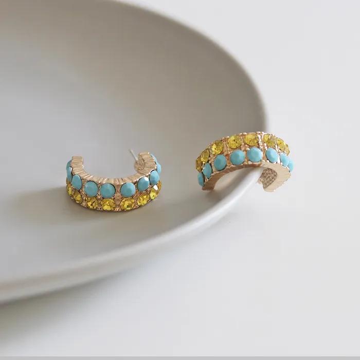 _ee40 Turquoise Vintage Hoop Earrings
