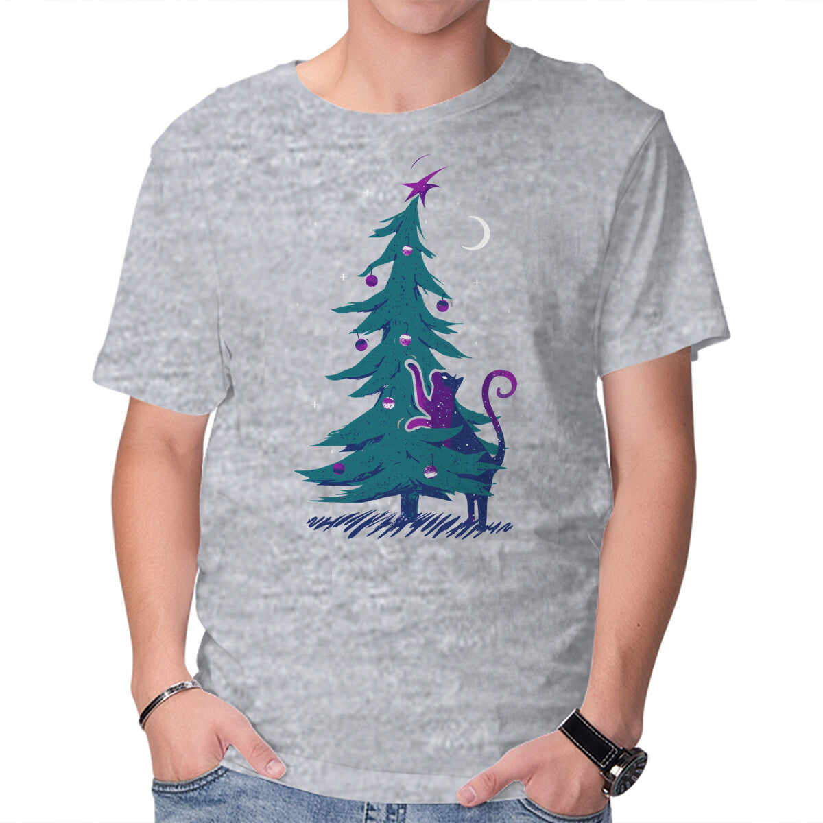 Unisex Crew Neck T-Shirt Kitty Tree Love Graphic Short Sleeve Casual Tee XXXXL
