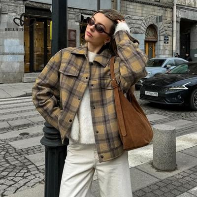 Autumn Winter New Plaid Wool Coat Women Senior Sense Retro Loose Wool Coat Casual Style Coat Women's Coat