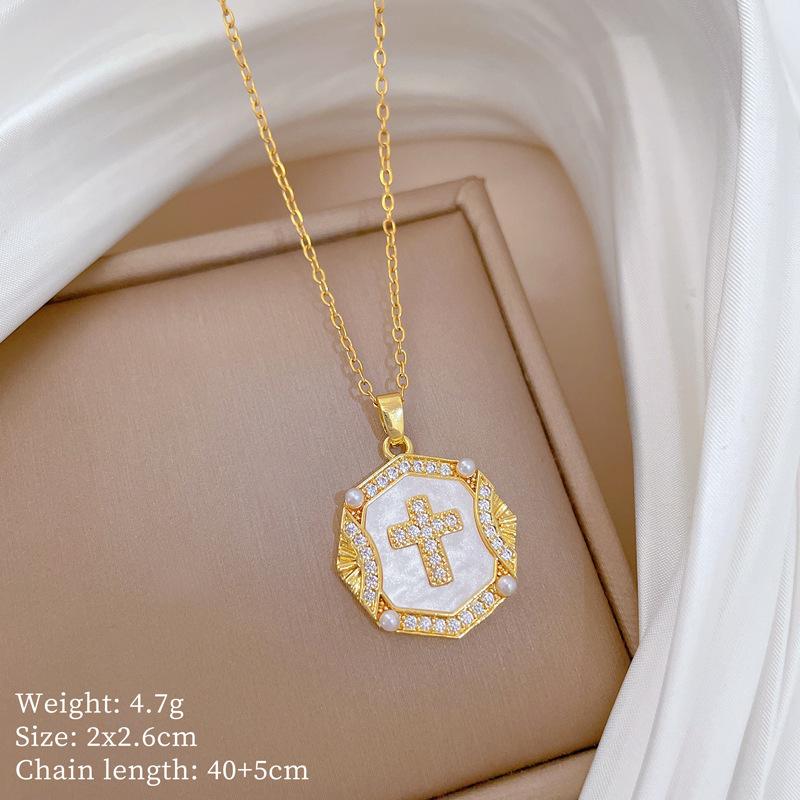 Copper Micro-Inlaid Cross Fashionable Light Luxury Temperament Gorgeous Full Diamond Necklace Female Versatile Collarbone Chain Titanium Steel