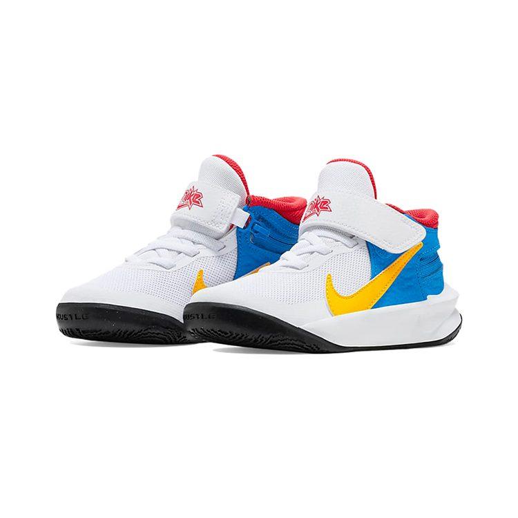 Nike Team Hustle D 10 Flyease Cushioning Breathable Low top Performance Basketball Shoes White Blue Yellow Kids' DV9109-171