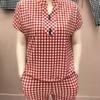Women's Plaid 2 Piece Outfits Sleeve Top And Button Short Cropped Skinny Pants Matching Set Summer