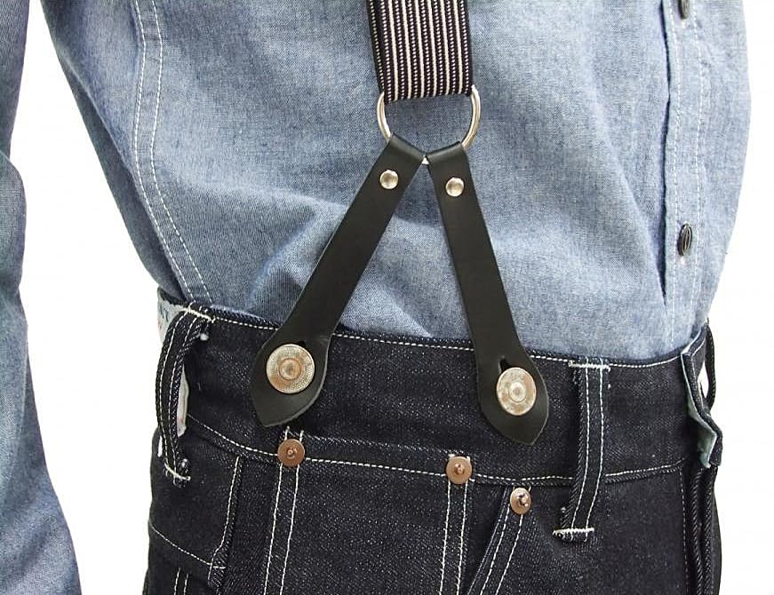 Dry Bones Suspenders with Leather Button Closure Fashion Accessory Black Free DSH-057 Men's (Men's Size)