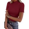 Womens Spring Tops Casual Ribbed Mock Neck Short Sleeve Summer Shirts for Women Soft Stretchy Slim Fit Tee Dressy Tops for Women
