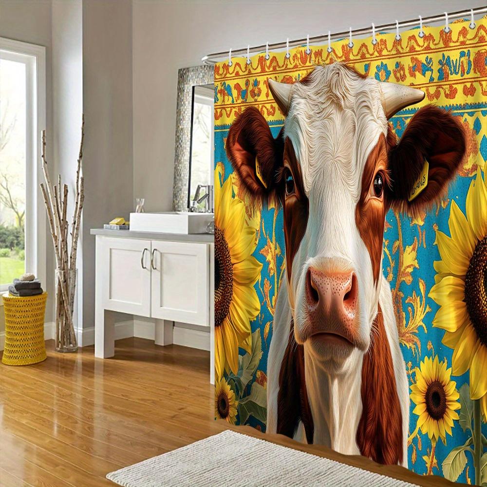 Charming Cow & Sunflower Shower Curtain - Waterproof, Mildew-Resistant with Rustic Farmhouse Design for Quirky and Fun Decor