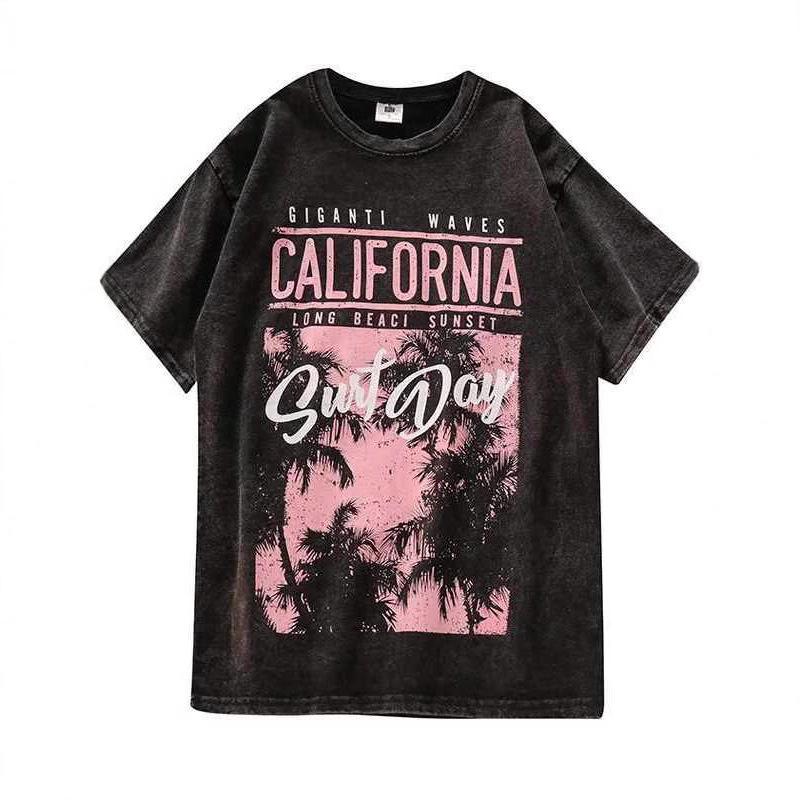 Women's American Retro Distressed Loose-Fit Cotton T-Shirt for Summer